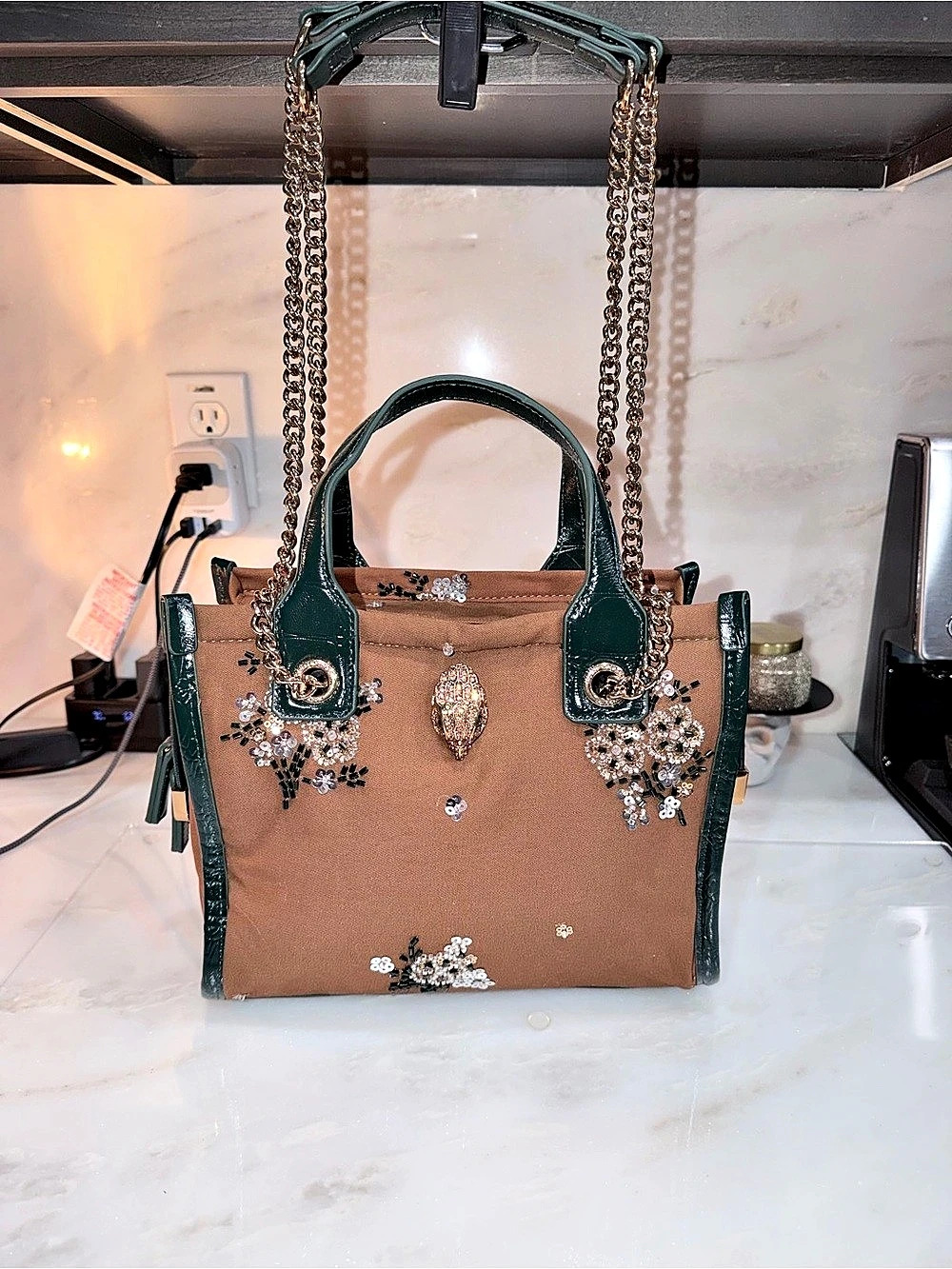 Kurt Geiger Embellished Shoulder Bag in Brown & Green New with Tag
